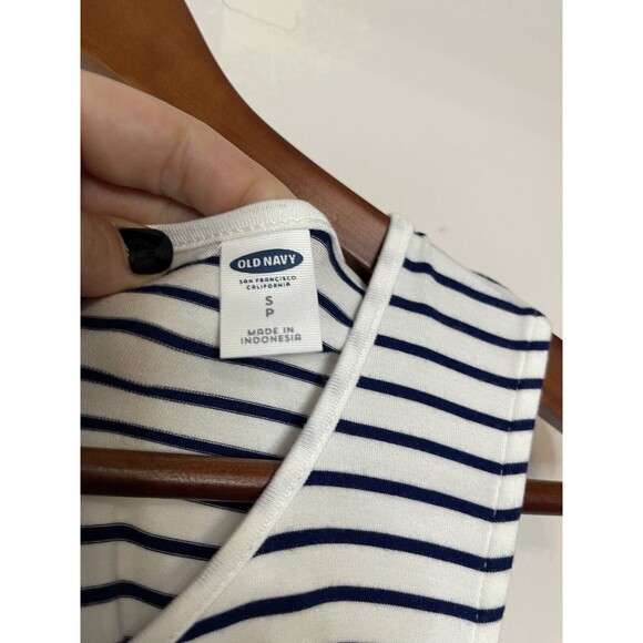 Old Navy White Navy Striped Short Sleeve Stretchy Mini Fit Flare Womens Small - Picture 2 of 5